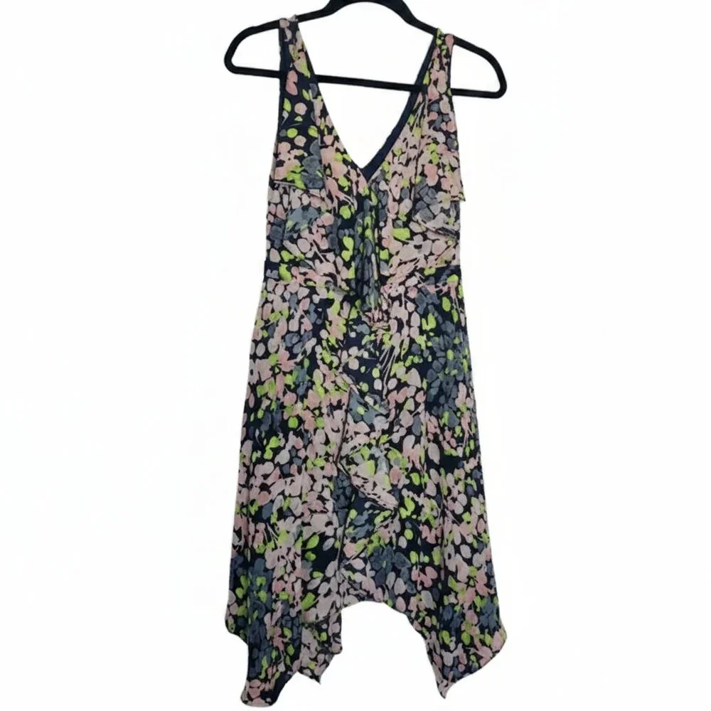 *BCBGMAXAZRIA Jessica Floral Handkerchief Hem Dress Navy Ink Floral Sleeveless S - Picture 4 of 9